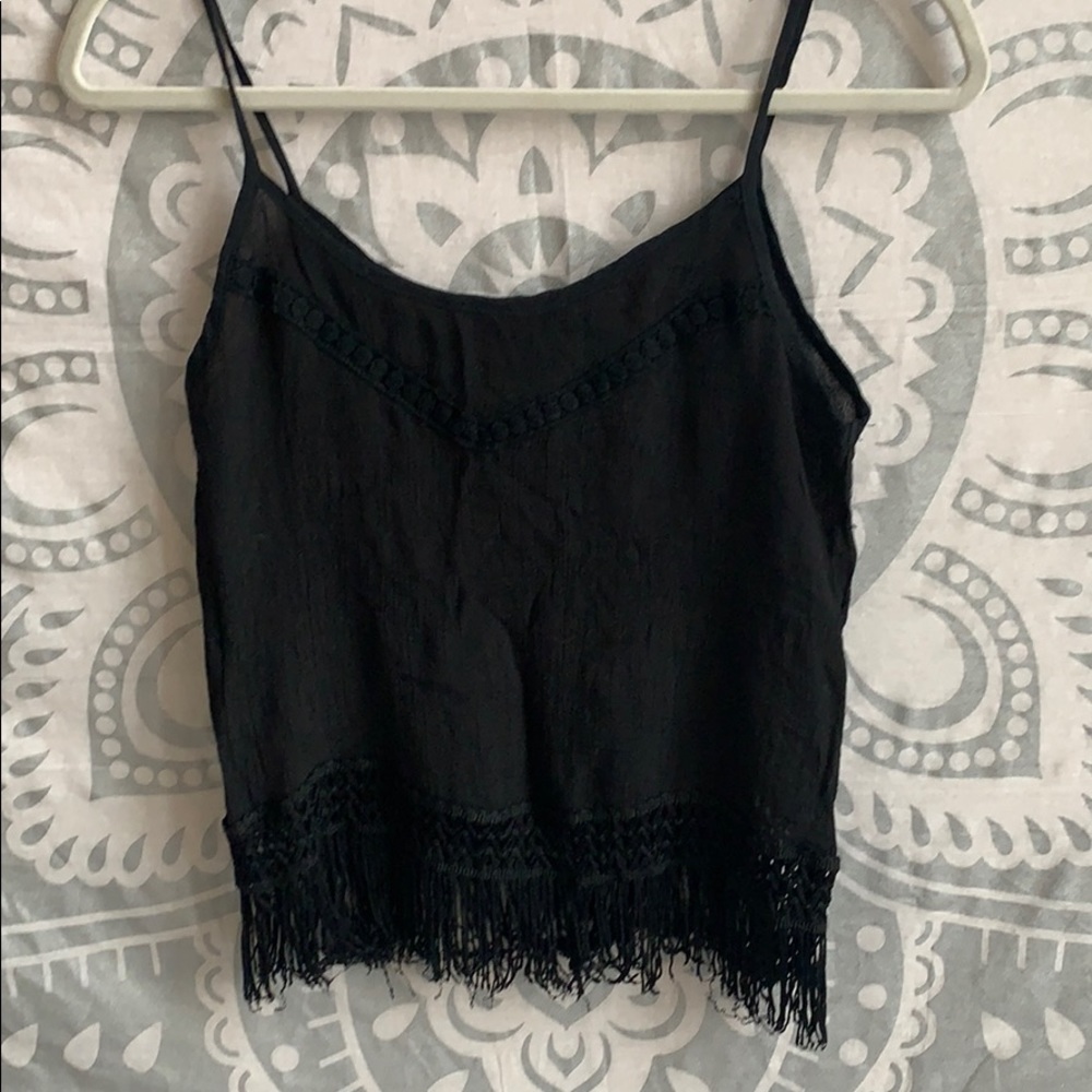 Black Linen Tank with tassels
